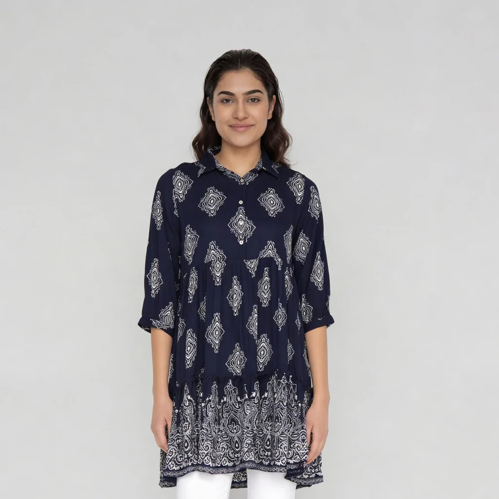 Woven Printed V-Neck Flared Dress - Image 2