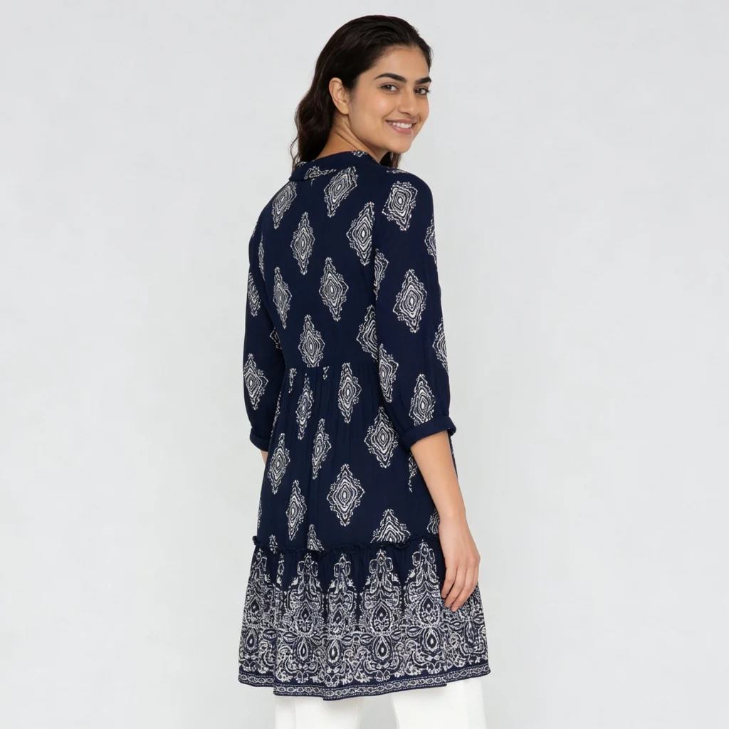 Woven Printed V-Neck Flared Dress - Image 3
