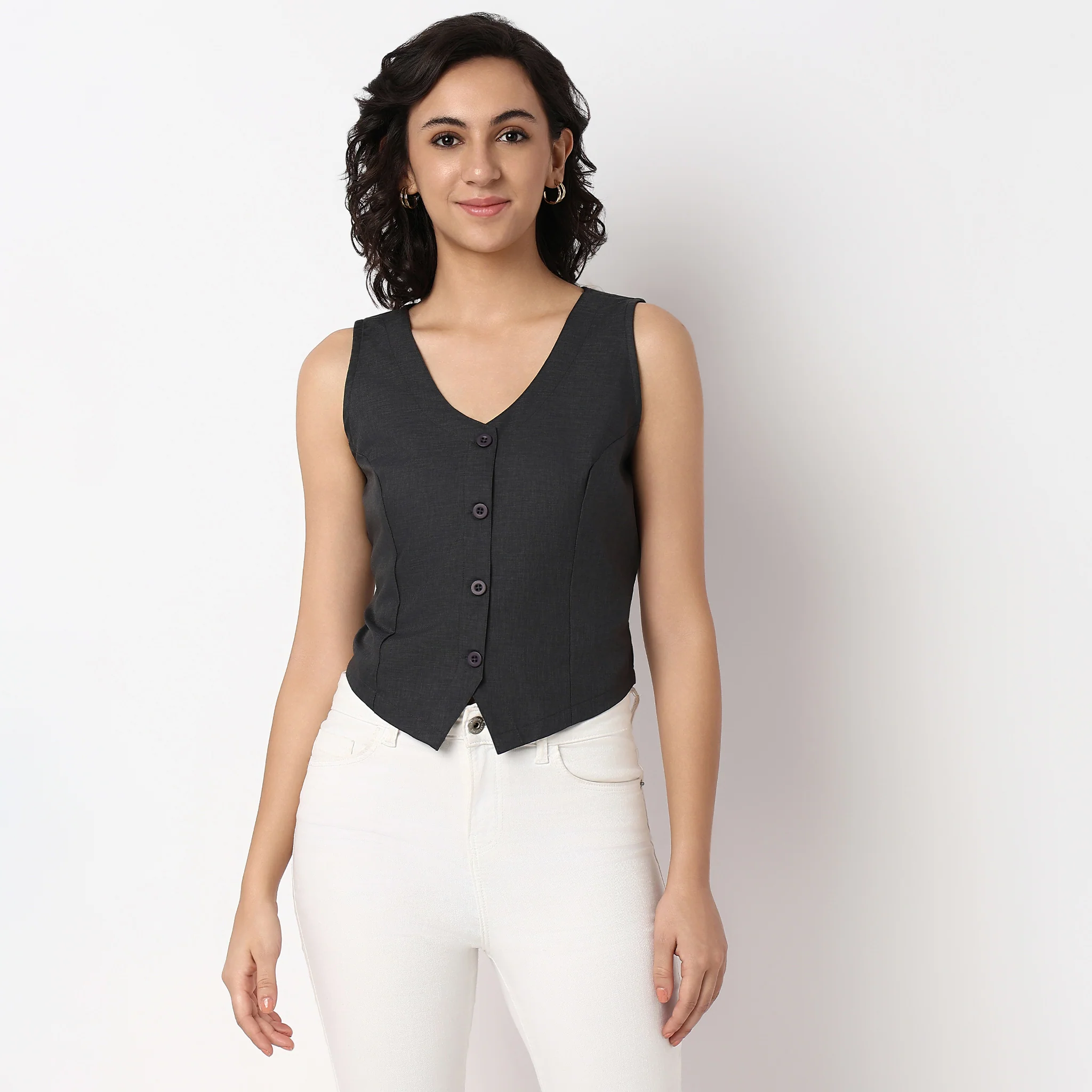 Woven V-Neck Sleeveless Top - Image 2