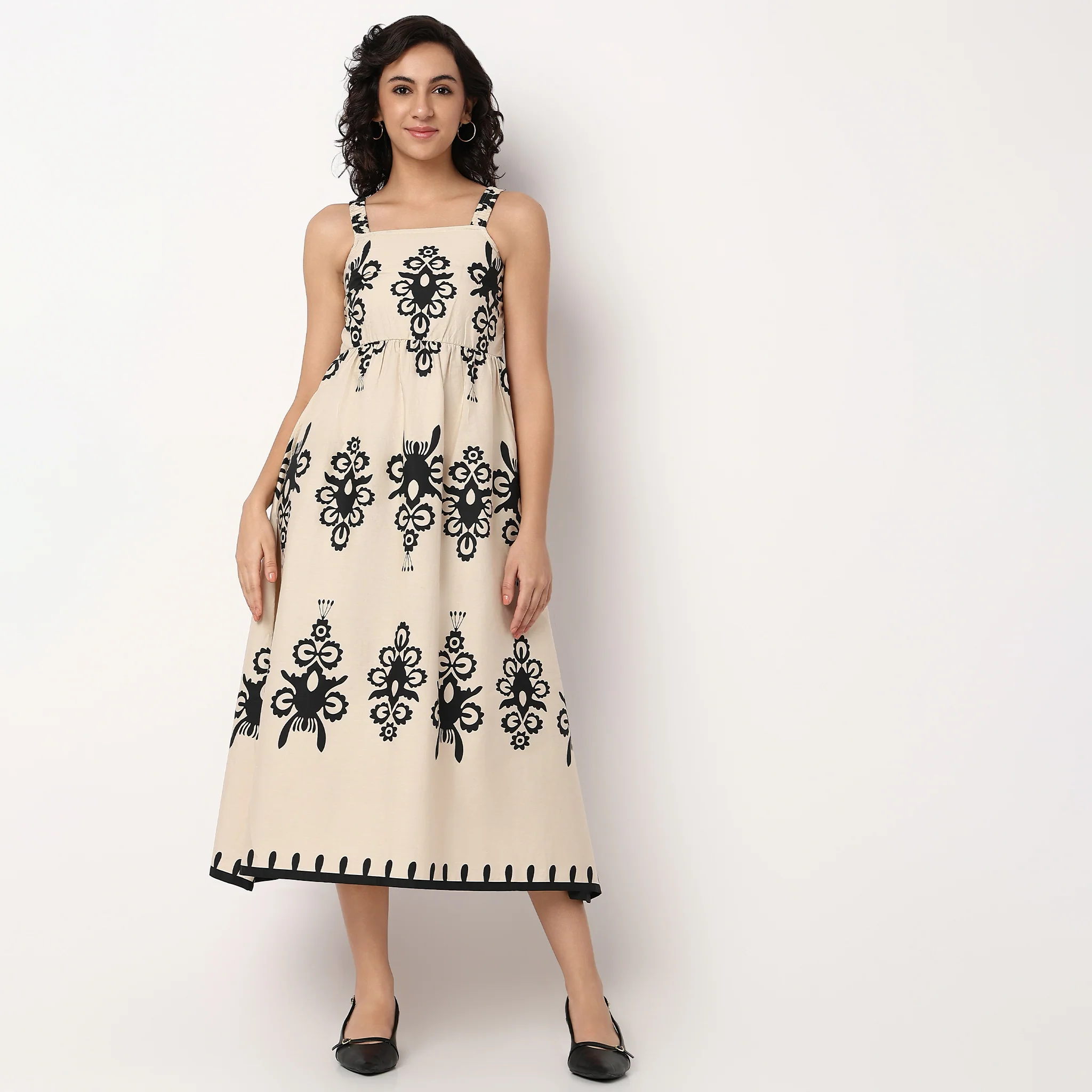 Woven Strapy Flared Cotton Dress - Image 2