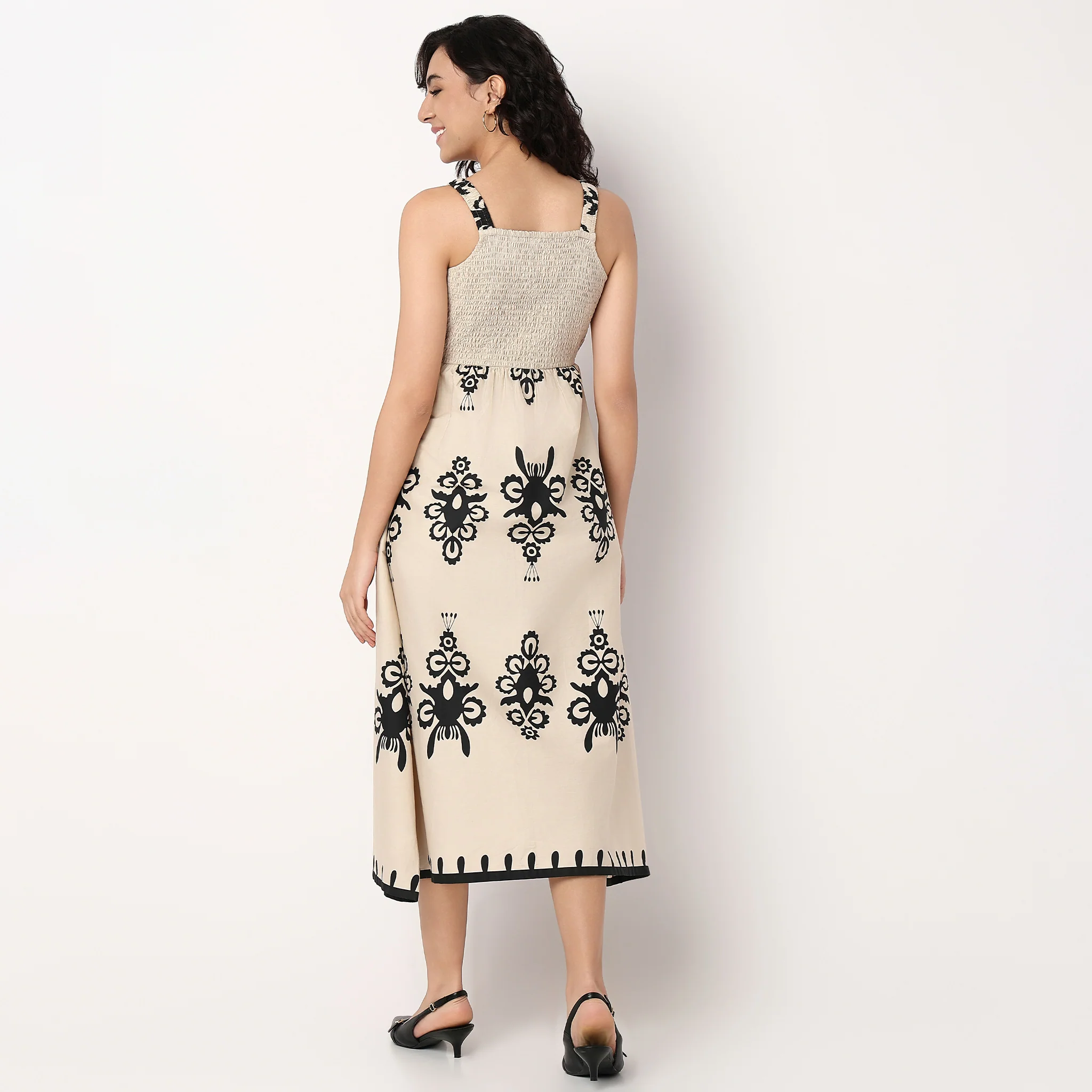 Woven Strapy Flared Cotton Dress - Image 3