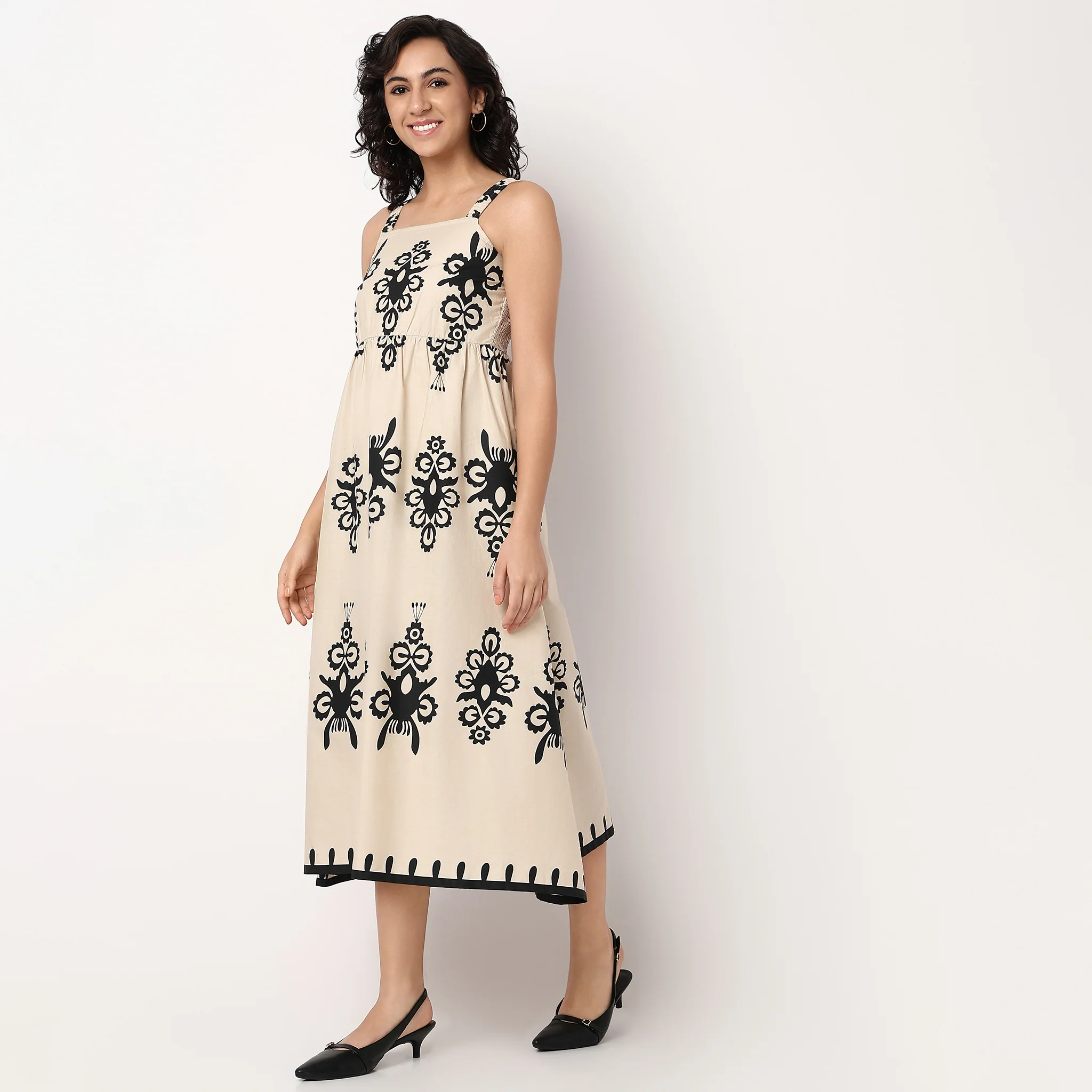 Woven Strapy Flared Cotton Dress - Image 5