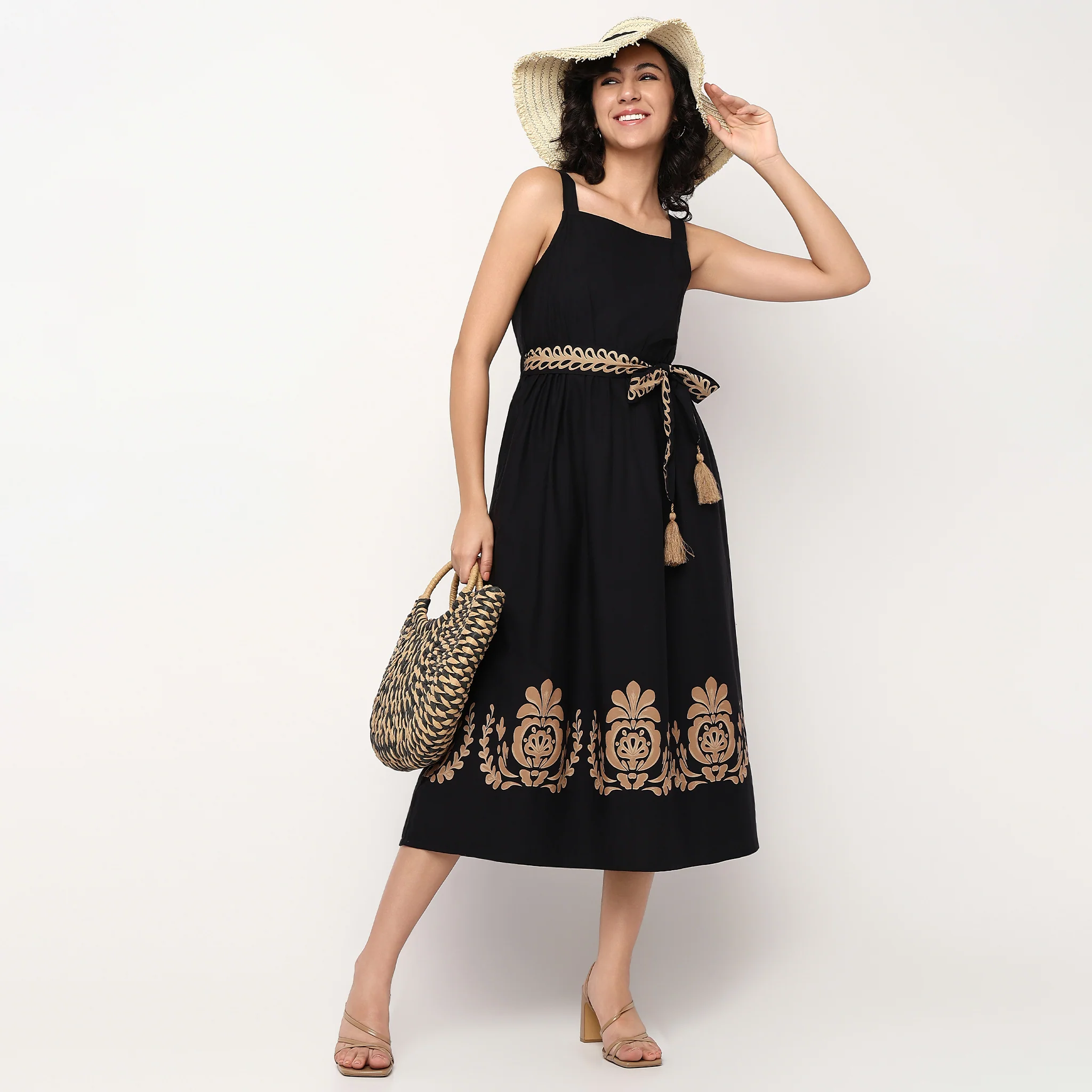 Woven Strapy Flared Printed Dress
