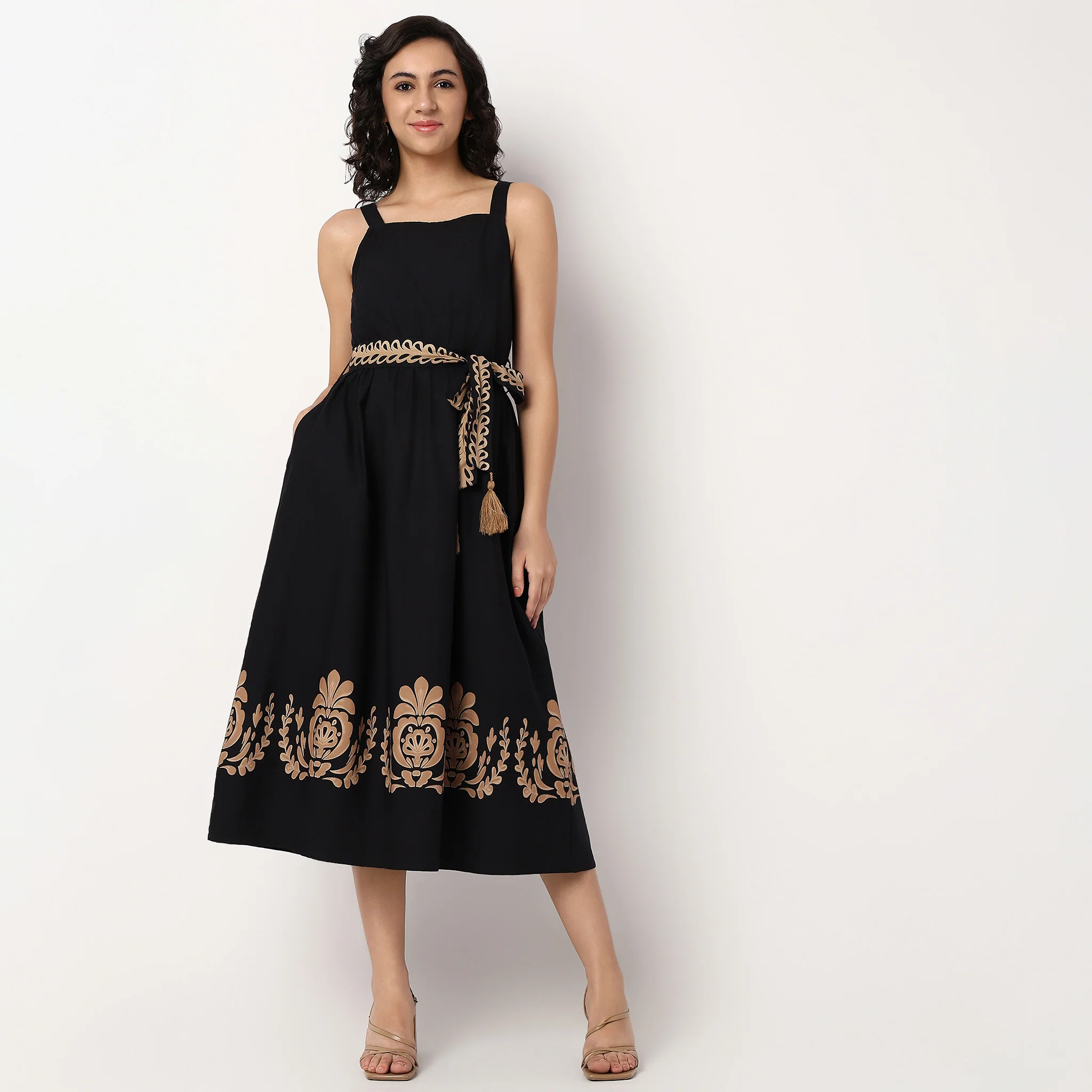 Woven Strapy Flared Printed Dress - Image 2