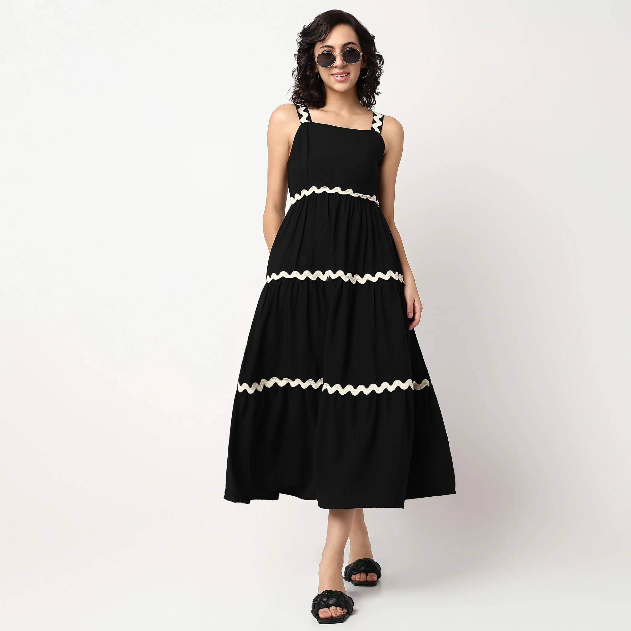 Woven Strapy Flared Dress - Image 2