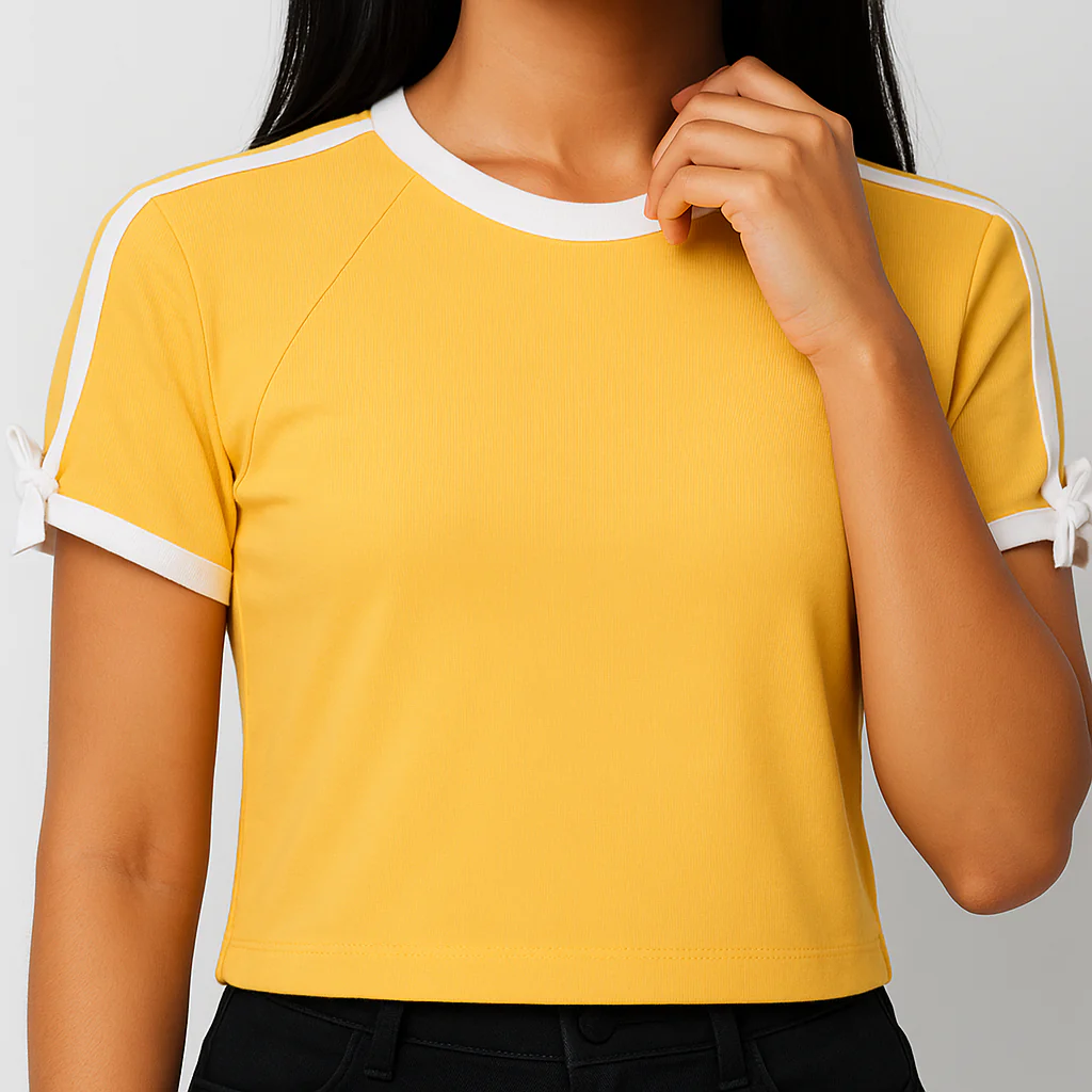 Young Women Athleisure Tee With Tie Detail On Sleeve - Image 4