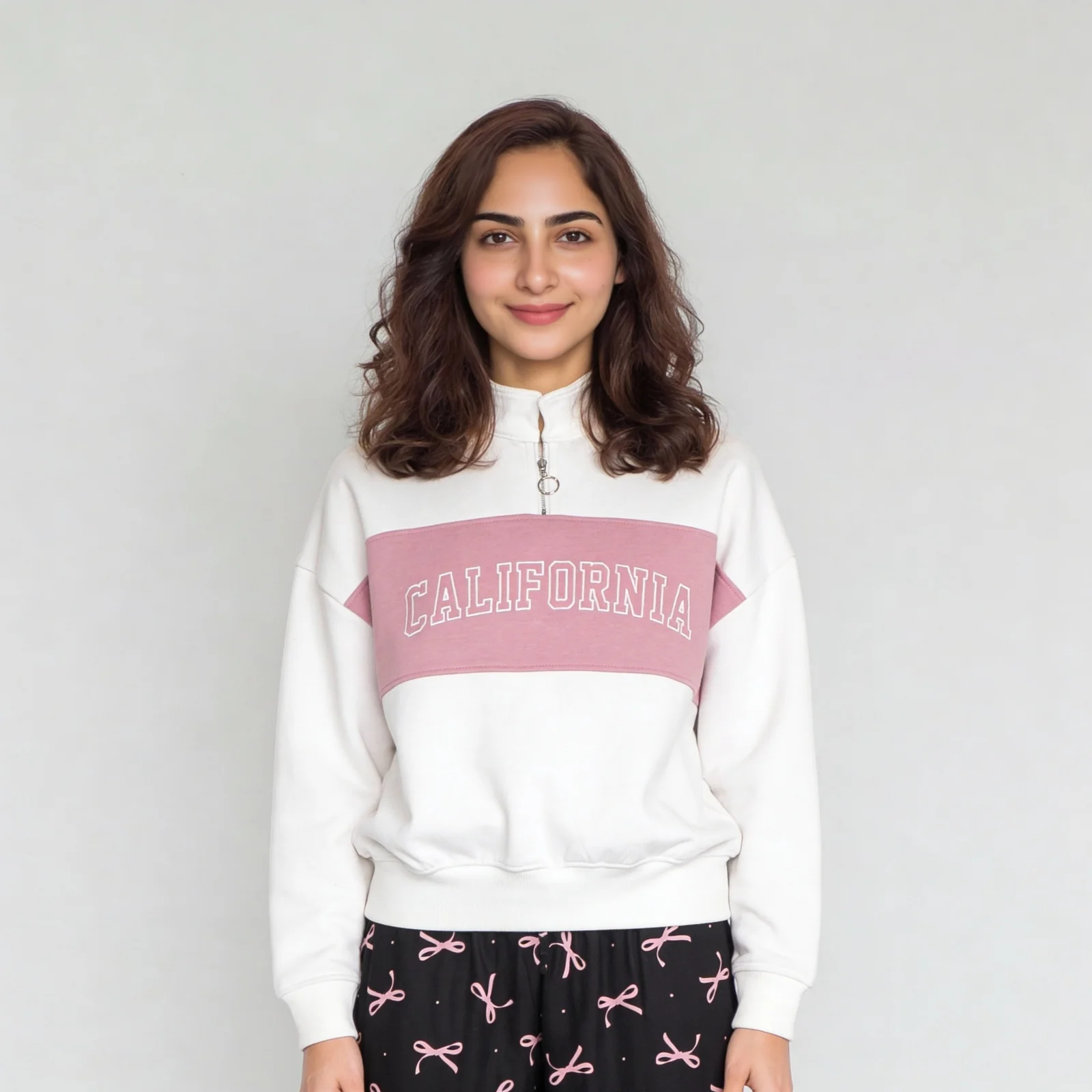 Young Women Sweat Tee With Contrast Colour Blocked Panel With Embroidery - Image 2