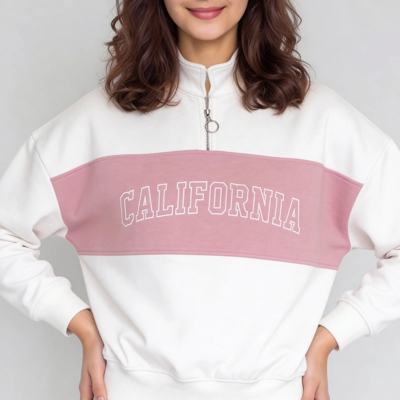 Young Women Sweat Tee With Contrast Colour Blocked Panel With Embroidery - Image 4
