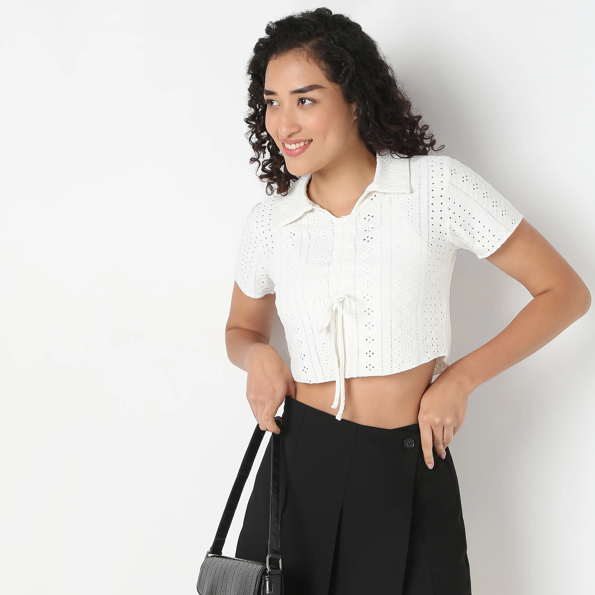 Half Sleeve Top With Front Ruching Detail - Image 2